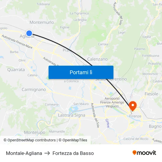 Montale-Agliana to Fortezza da Basso map