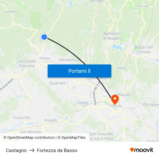 Castagno to Fortezza da Basso map