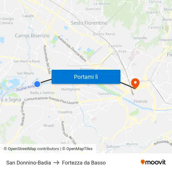 San Donnino-Badia to Fortezza da Basso map