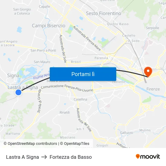 Lastra A Signa to Fortezza da Basso map