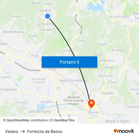 Vaiano to Fortezza da Basso map