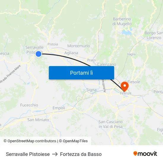 Serravalle Pistoiese to Fortezza da Basso map