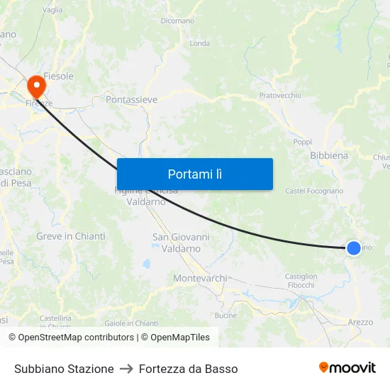 Subbiano Stazione to Fortezza da Basso map