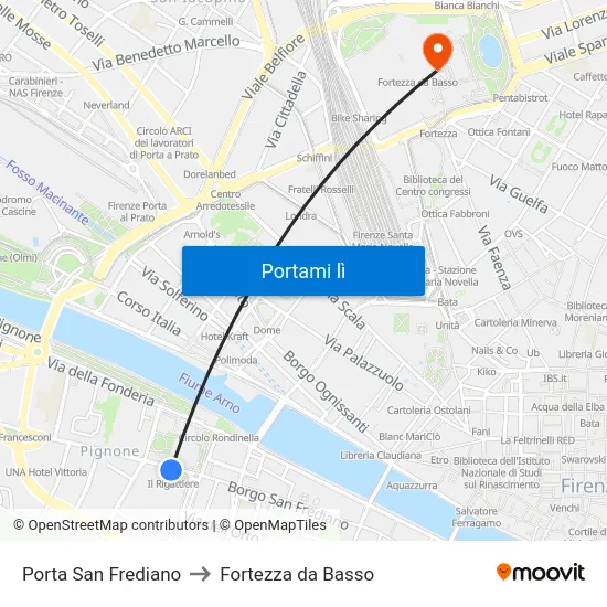 Porta San Frediano to Fortezza da Basso map