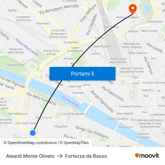 Aleardi Monte Oliveto to Fortezza da Basso map