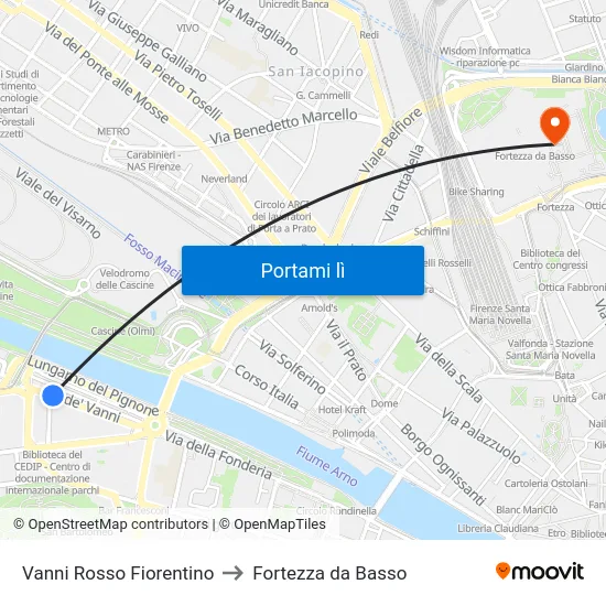 Vanni Rosso Fiorentino to Fortezza da Basso map