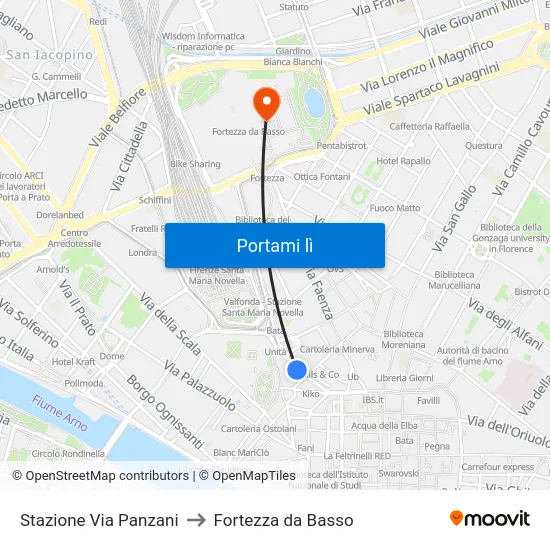 Stazione Via Panzani to Fortezza da Basso map