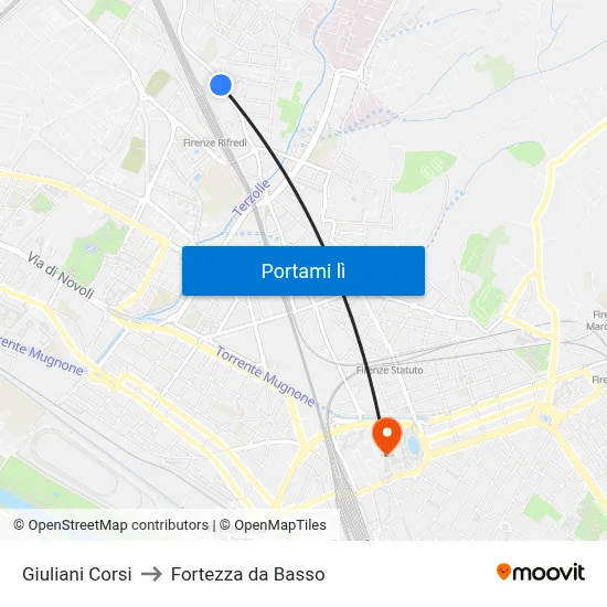 Giuliani Corsi to Fortezza da Basso map