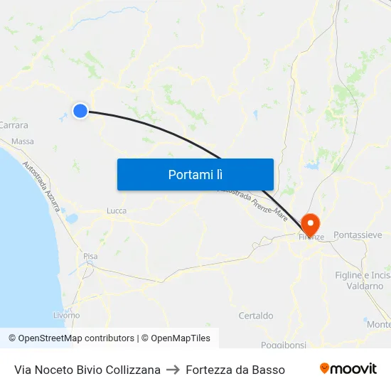 Via Noceto Bivio Collizzana to Fortezza da Basso map