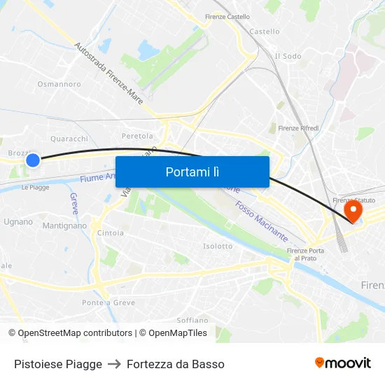 Pistoiese Piagge to Fortezza da Basso map