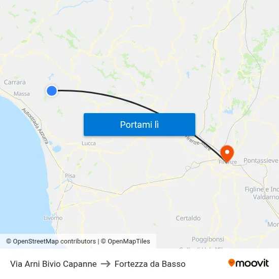 Via Arni Bivio Capanne to Fortezza da Basso map