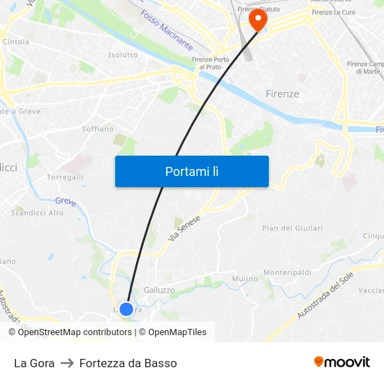 La Gora to Fortezza da Basso map