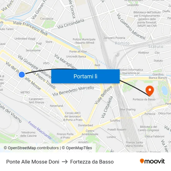 Ponte Alle Mosse Doni to Fortezza da Basso map
