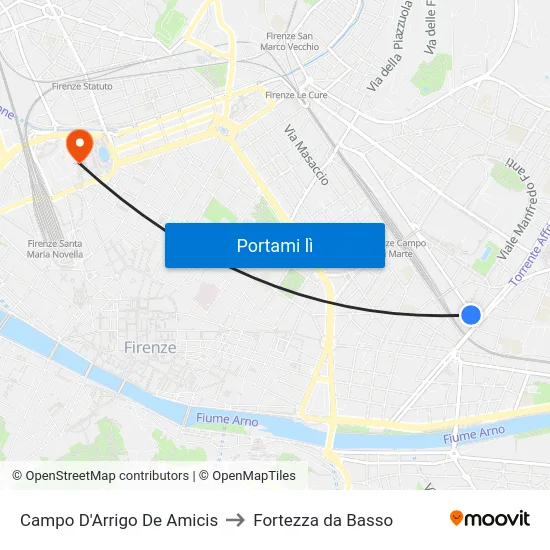 Campo D'Arrigo De Amicis to Fortezza da Basso map