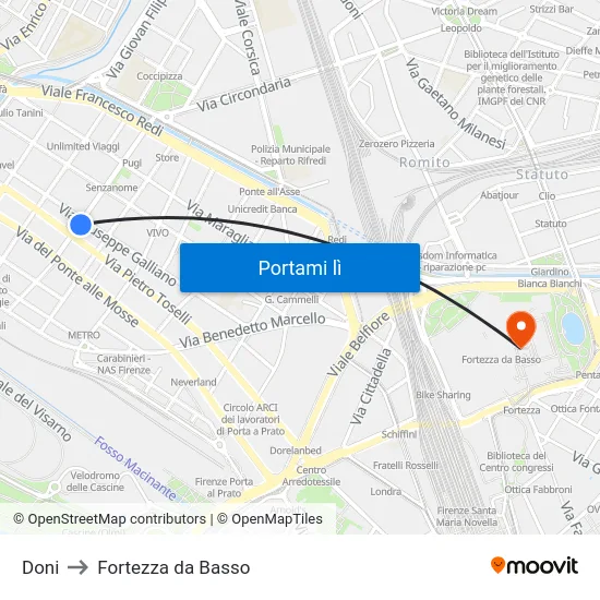 Doni to Fortezza da Basso map