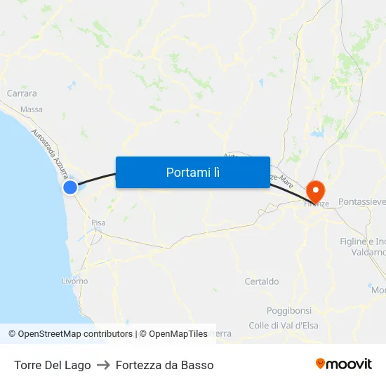 Torre Del Lago to Fortezza da Basso map