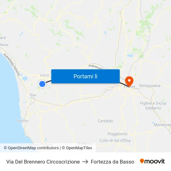 Via Del Brennero Circoscrizione to Fortezza da Basso map