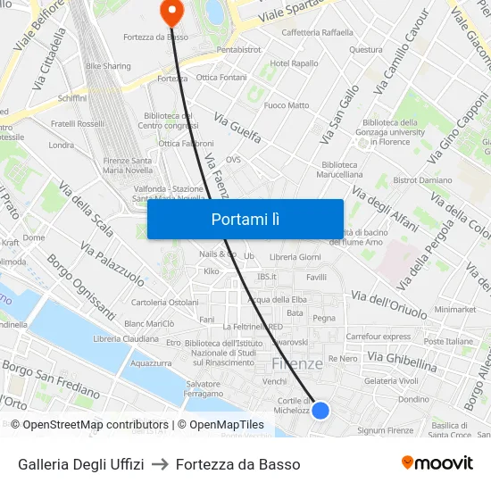 Galleria Degli Uffizi to Fortezza da Basso map