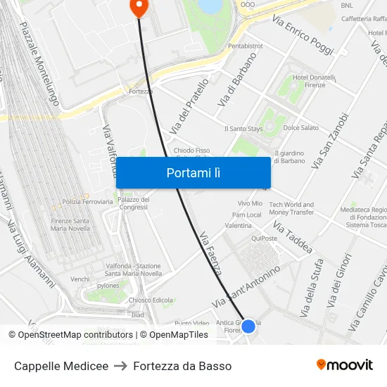 Cappelle Medicee to Fortezza da Basso map