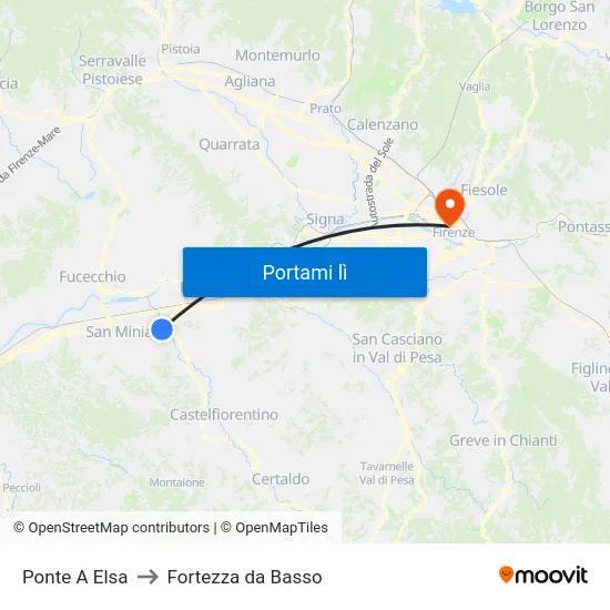 Ponte A Elsa to Fortezza da Basso map