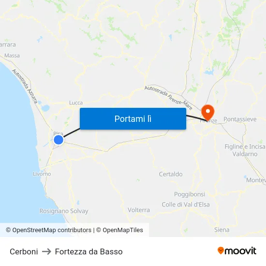 Cerboni to Fortezza da Basso map
