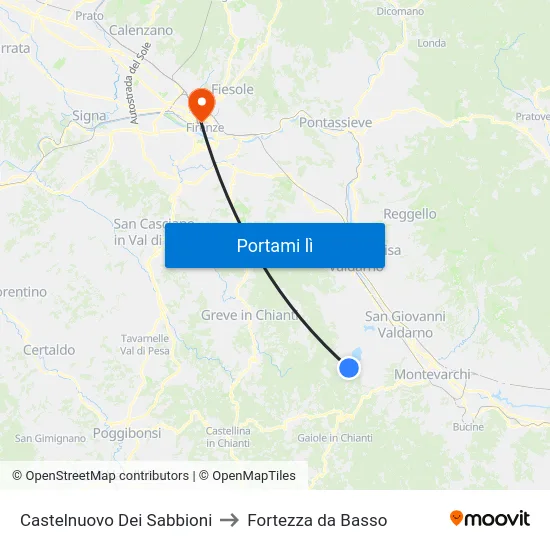 Castelnuovo Dei Sabbioni to Fortezza da Basso map
