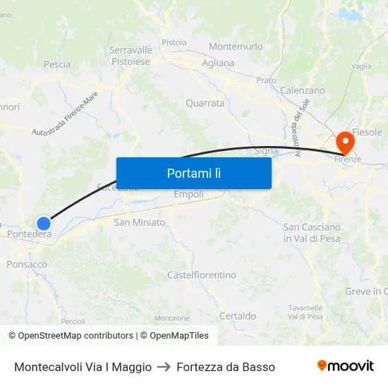 Montecalvoli Via I Maggio to Fortezza da Basso map