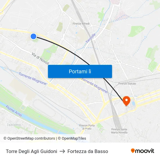 Torre Degli Agli Guidoni to Fortezza da Basso map
