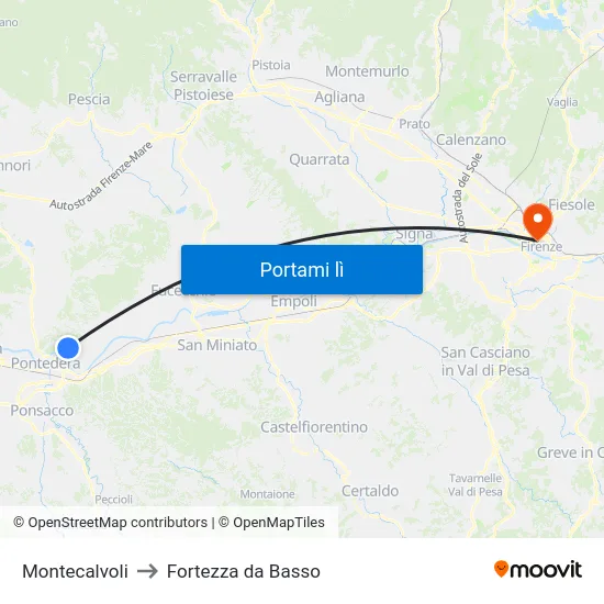 Montecalvoli to Fortezza da Basso map