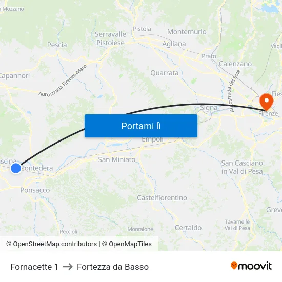 Fornacette 1 to Fortezza da Basso map