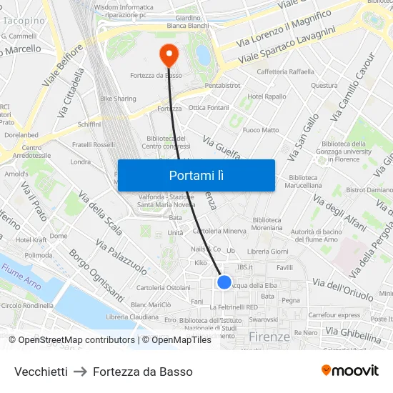 Vecchietti to Fortezza da Basso map
