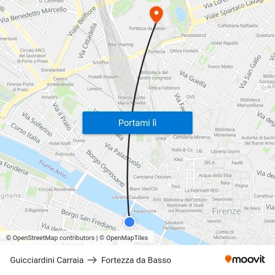 Guicciardini Carraia to Fortezza da Basso map