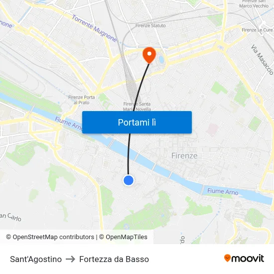 Sant'Agostino to Fortezza da Basso map
