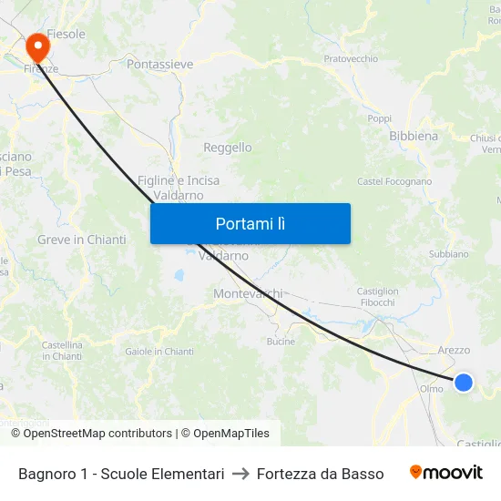 Bagnoro 1 - Scuole Elementari to Fortezza da Basso map