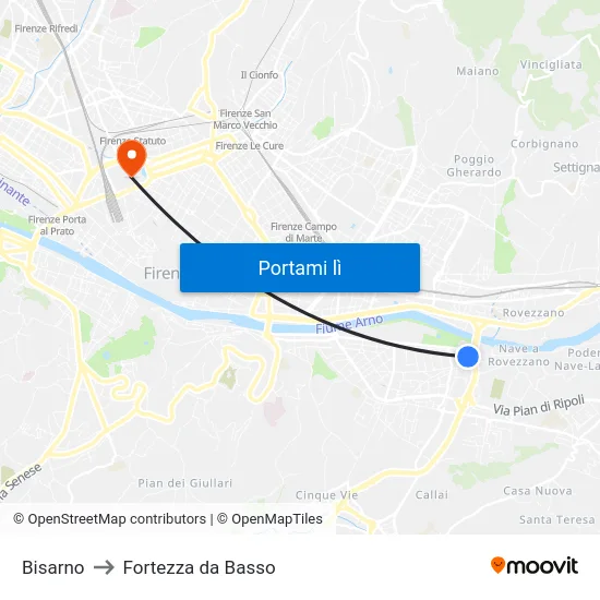 Bisarno to Fortezza da Basso map
