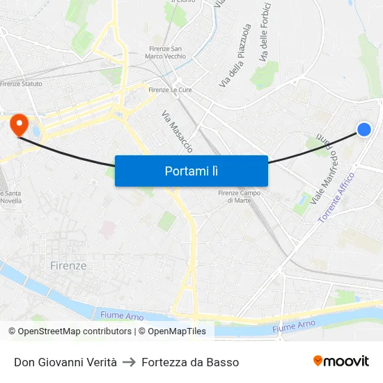 Don Giovanni Verità to Fortezza da Basso map