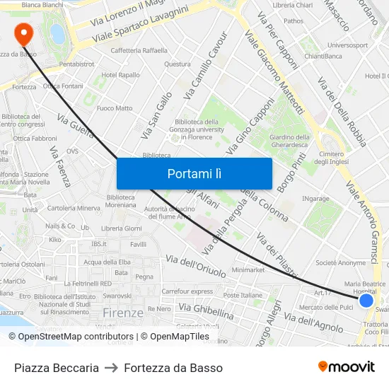 Piazza Beccaria to Fortezza da Basso map