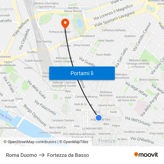 Roma Duomo to Fortezza da Basso map