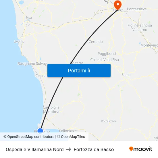 Ospedale Villamarina Nord to Fortezza da Basso map
