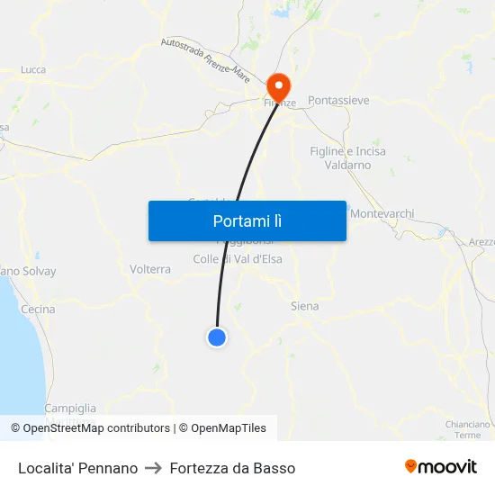 Localita'  Pennano to Fortezza da Basso map