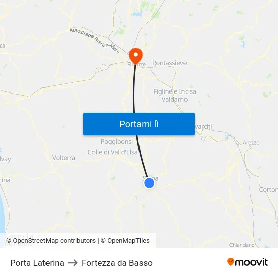 Porta Laterina to Fortezza da Basso map