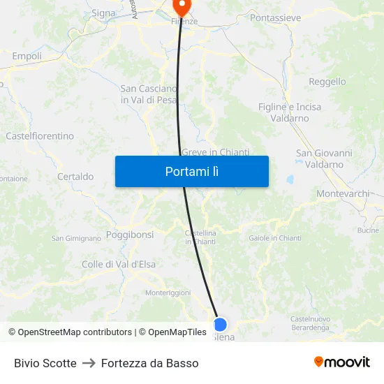 Bivio Scotte to Fortezza da Basso map