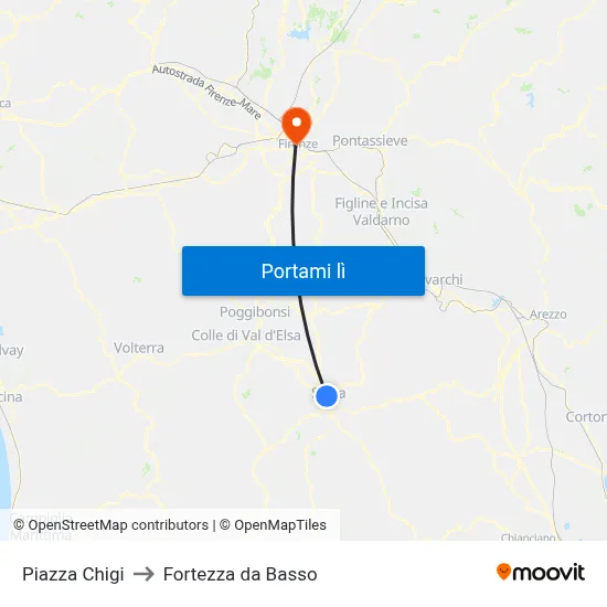 Piazza Chigi to Fortezza da Basso map