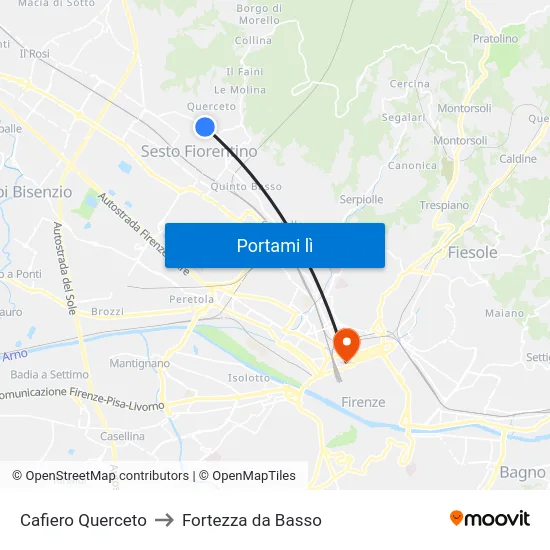 Cafiero Querceto to Fortezza da Basso map