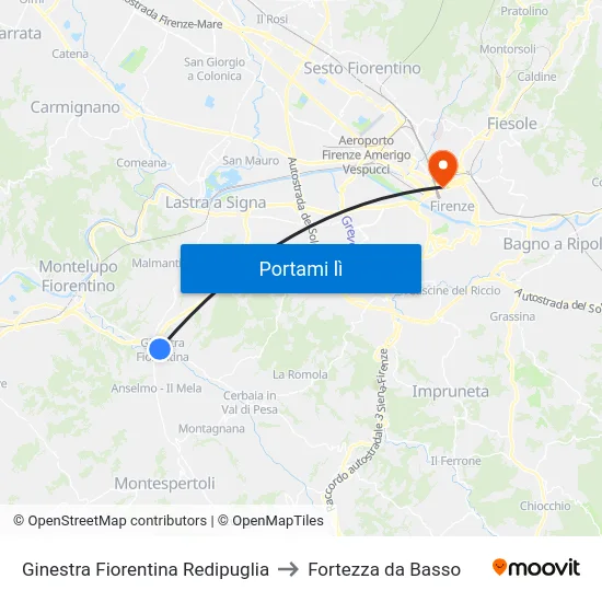 Ginestra Fiorentina Redipuglia to Fortezza da Basso map