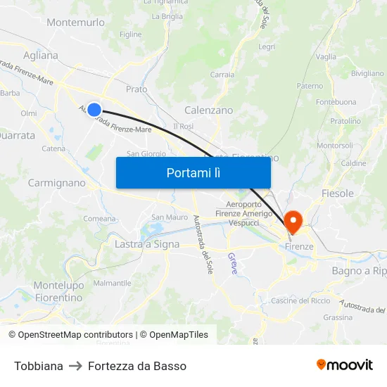 Tobbiana to Fortezza da Basso map