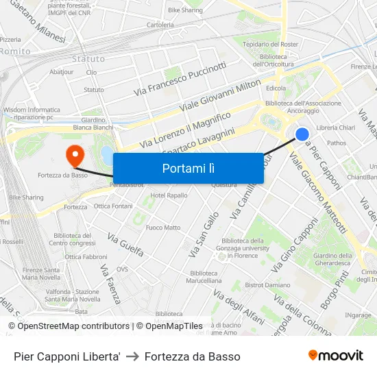 Pier Capponi Liberta' to Fortezza da Basso map