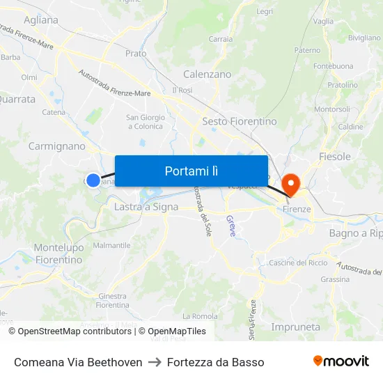 Comeana Via Beethoven to Fortezza da Basso map