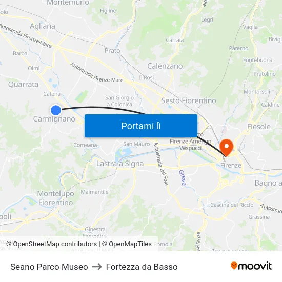 Seano Parco Museo to Fortezza da Basso map