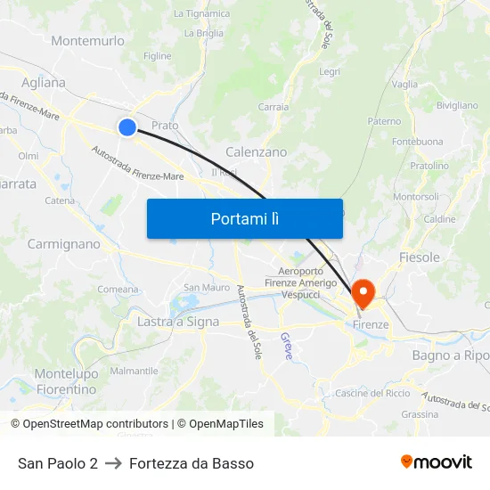 San Paolo 2 to Fortezza da Basso map